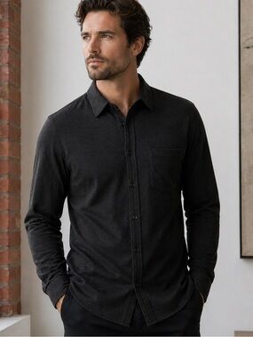 Kit and Ace Men's Black Long-Sleeve Button Shirt